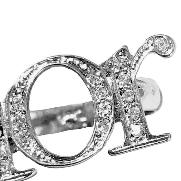 Dior Monogram Silver Logo Diamanté Spelled Out Double Finger Ring - Picture 9 of 16